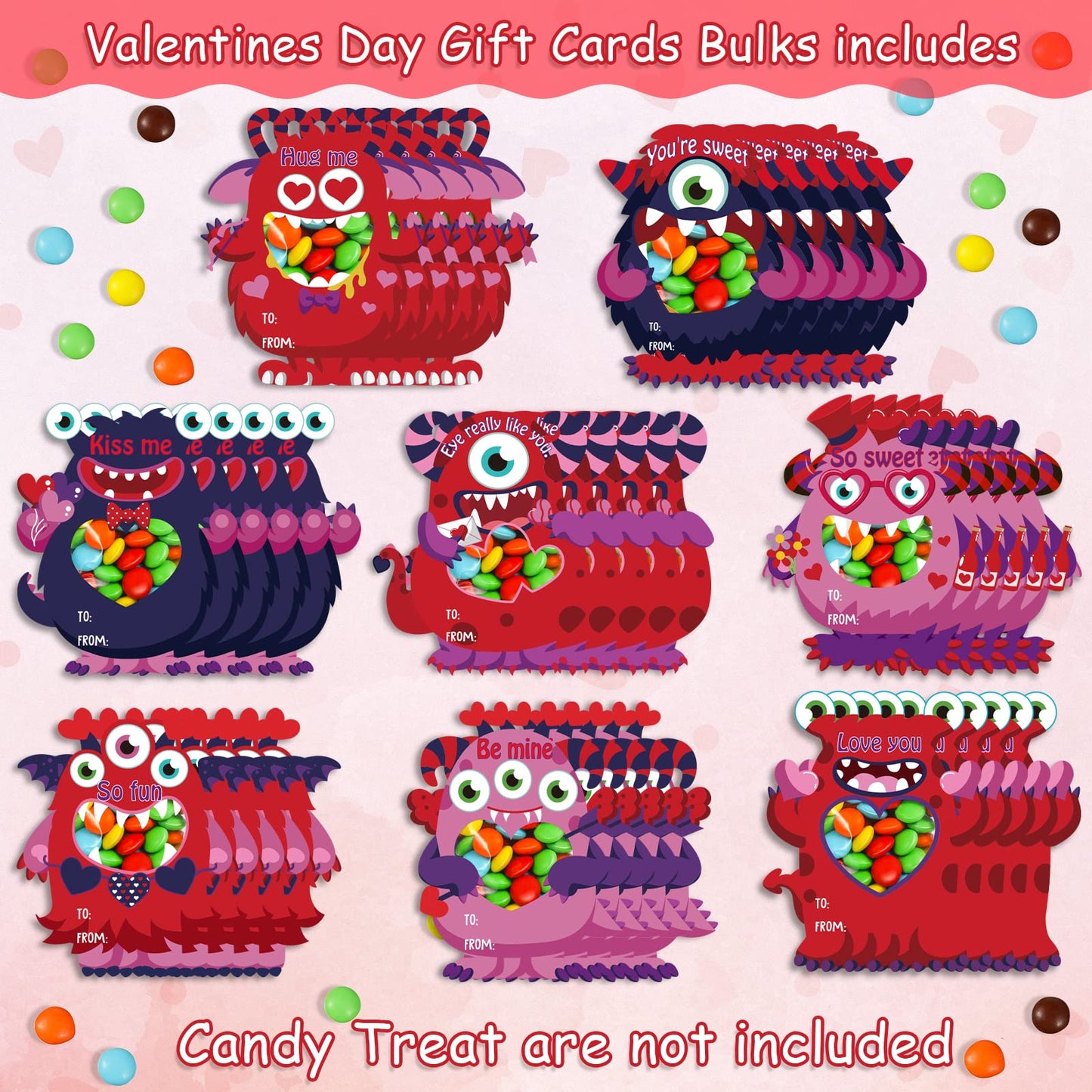 40 Sets Valentines Day Cards for Kids, Monster Happy Valentines Cards for Kids, Unique Valentines Gifts for Boys and Girls, Fun