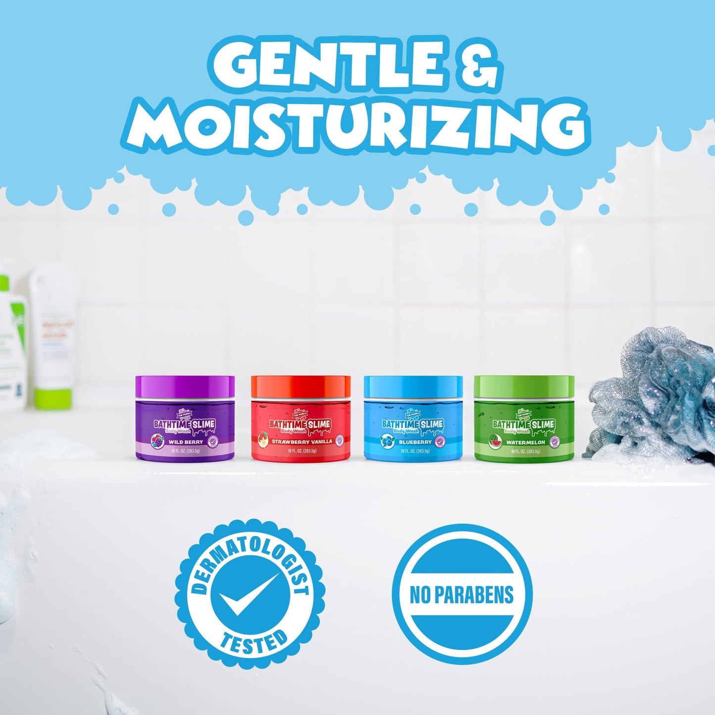 Tub Works Bath Slime Kids Body Wash, Variety 4 Pack | Gooey, Playful Texture With Fresh, Fruity Scents | Dermatologist Tested |