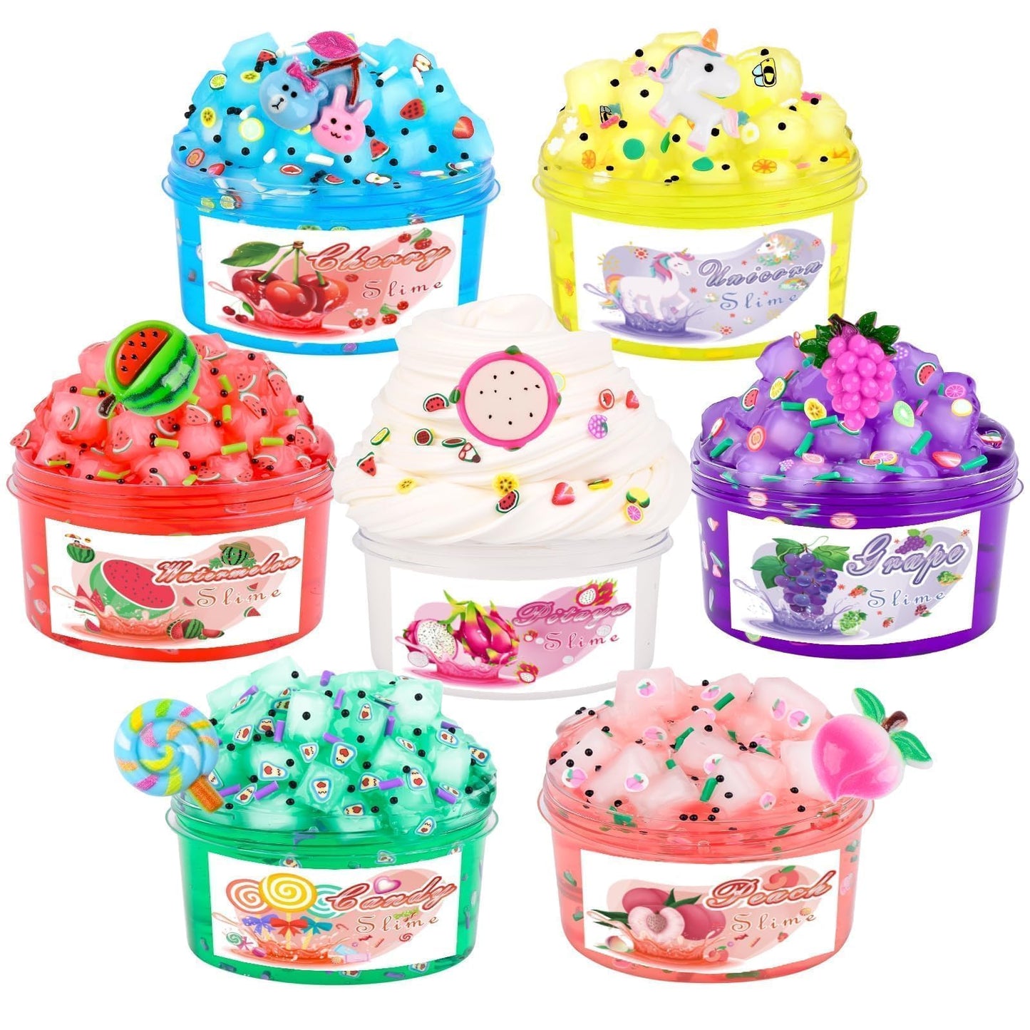 7 Pack Jelly Cube Clear Valentine'S Day Slime With Butter Slime For Kids, Crystal Slime*6 Butter Slime*1, Crunchy Butter Slime, Easter Stress Relief Toy, Party Favors For Girl Boys 6 7 8 9 10 11 12