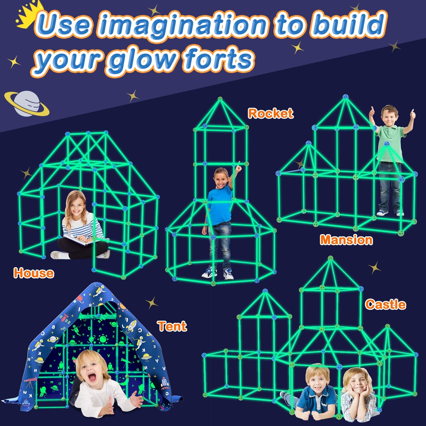 160Pcs Kids Fort Building Kit Glow In The Dark Build A Fort With Blanket Stem Educational Toys For 4 5 6 7 8 9 10 11 12 Years Bo