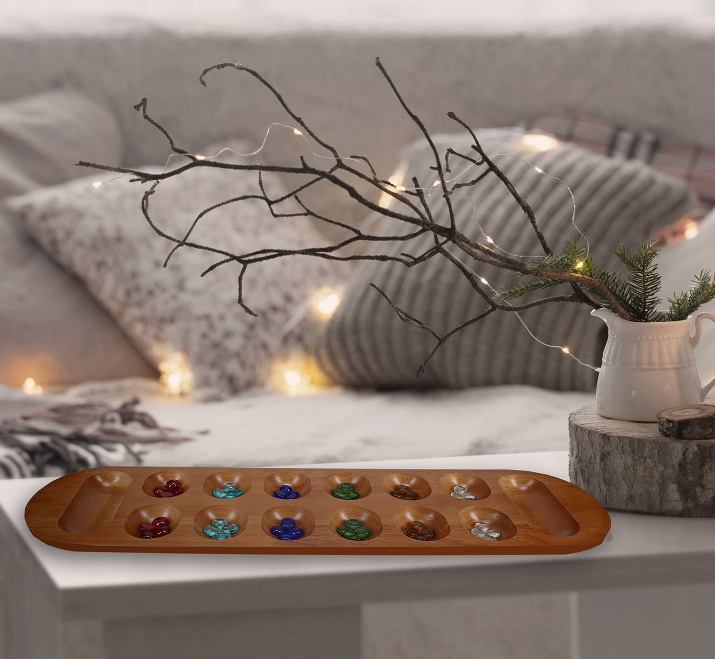 WE Games Coffee Table - African Stone Game, Solid Wood, Walnut Stain, Brown, Model 492022