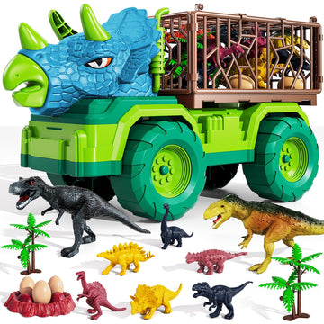 MAGICDINOSAUR Triceratops Truck Toy for Kids 3+ Years, Large Vehicle Carrier with Dinosaur Eggs, Jurassic Dinosaur Figures, Play