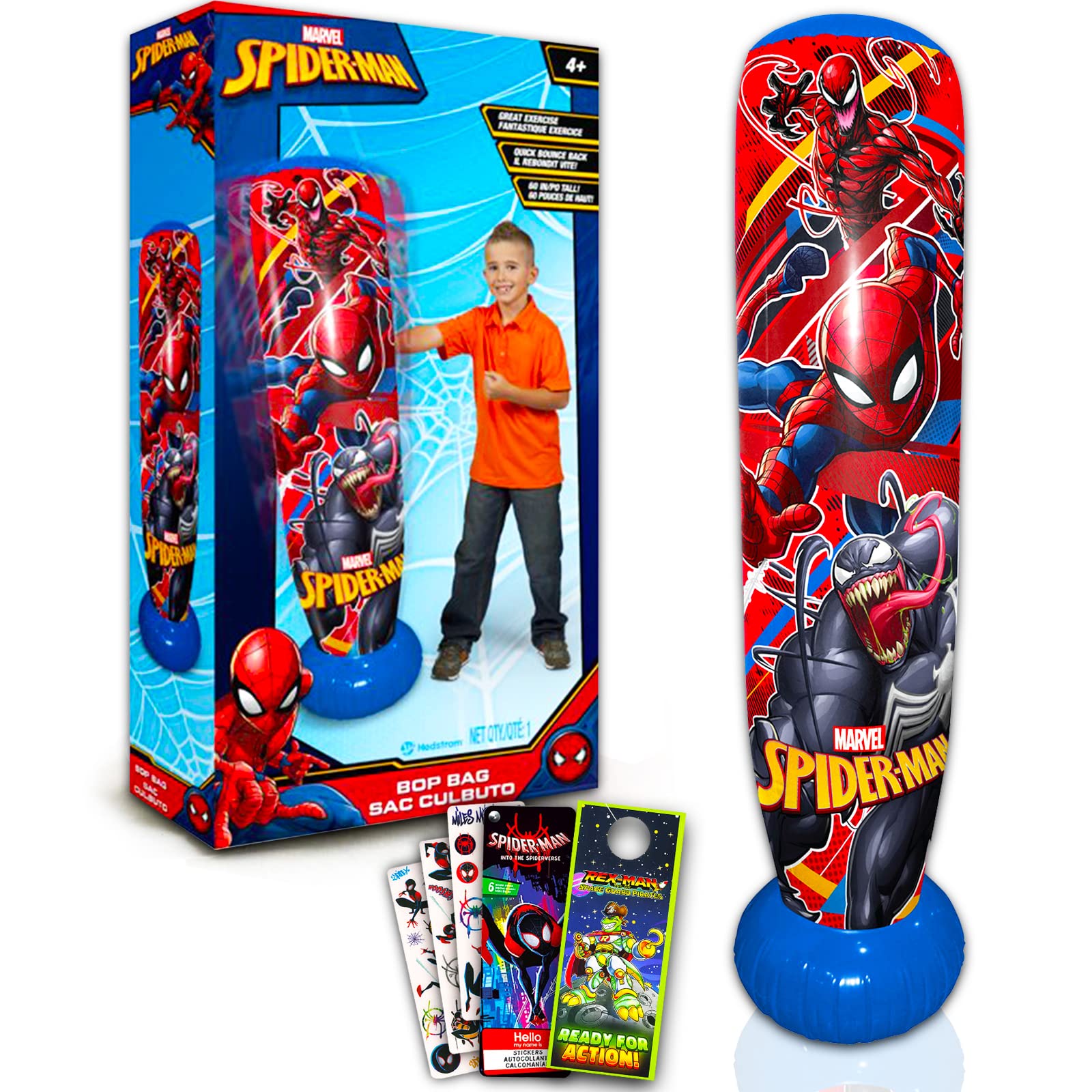 Marvel Store Spiderman Bop Bag for Kids - Bundle with Spiderman Punching Bag for Outdoor Play Plus Spiderman Stickers and More (