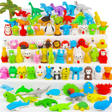 Urskytous 80Pcs Animal Erasers Desk Pets For Kids Cute Puzzle Erasers Bulk Take Apart Erasers Classroom Reward Treasure Box East