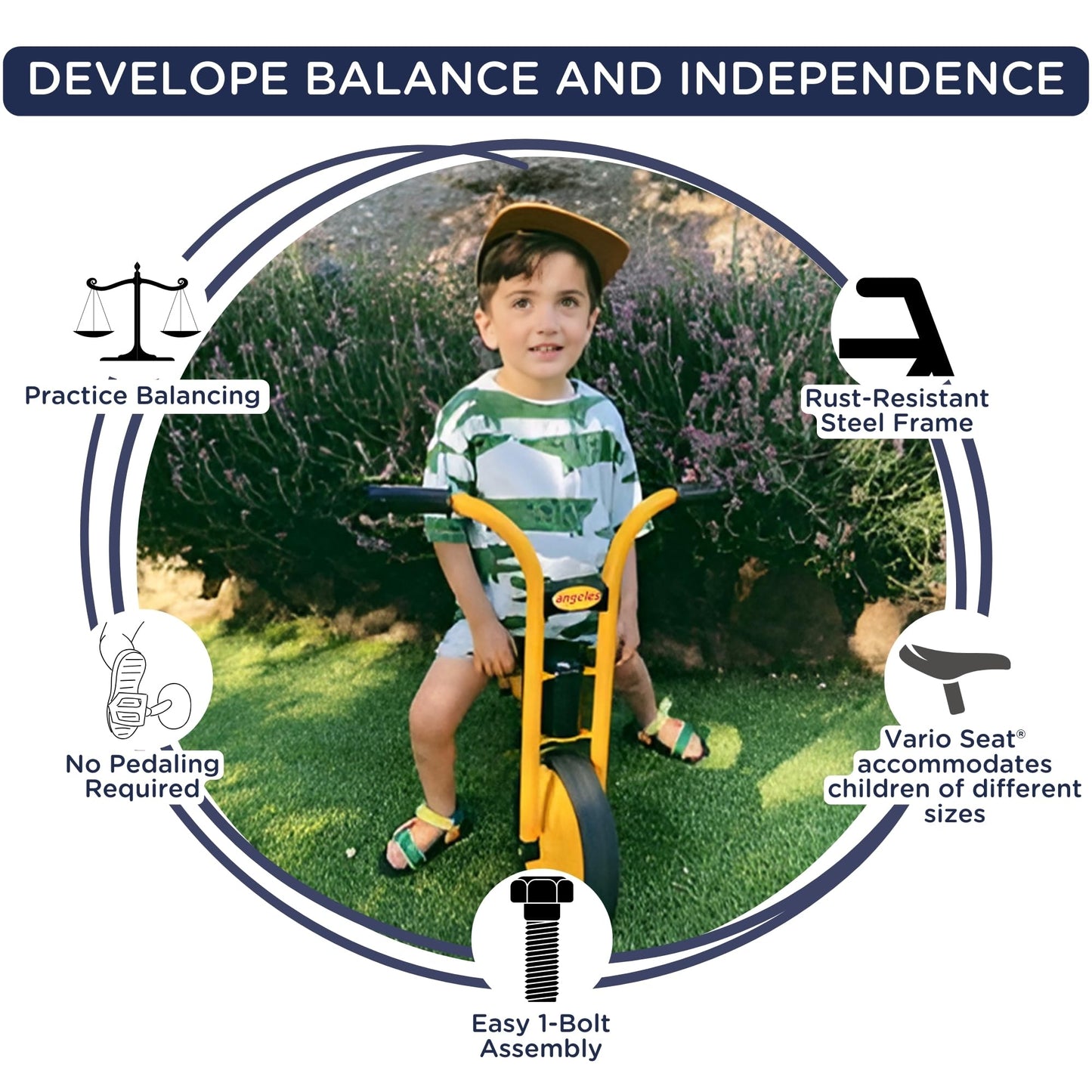 Myrider Toddler Trike, Kids Tricycle For Preschool, Daycare, Playground Kids Tricycles, Rubber Tires, Yellow/Black, 12'' Balance