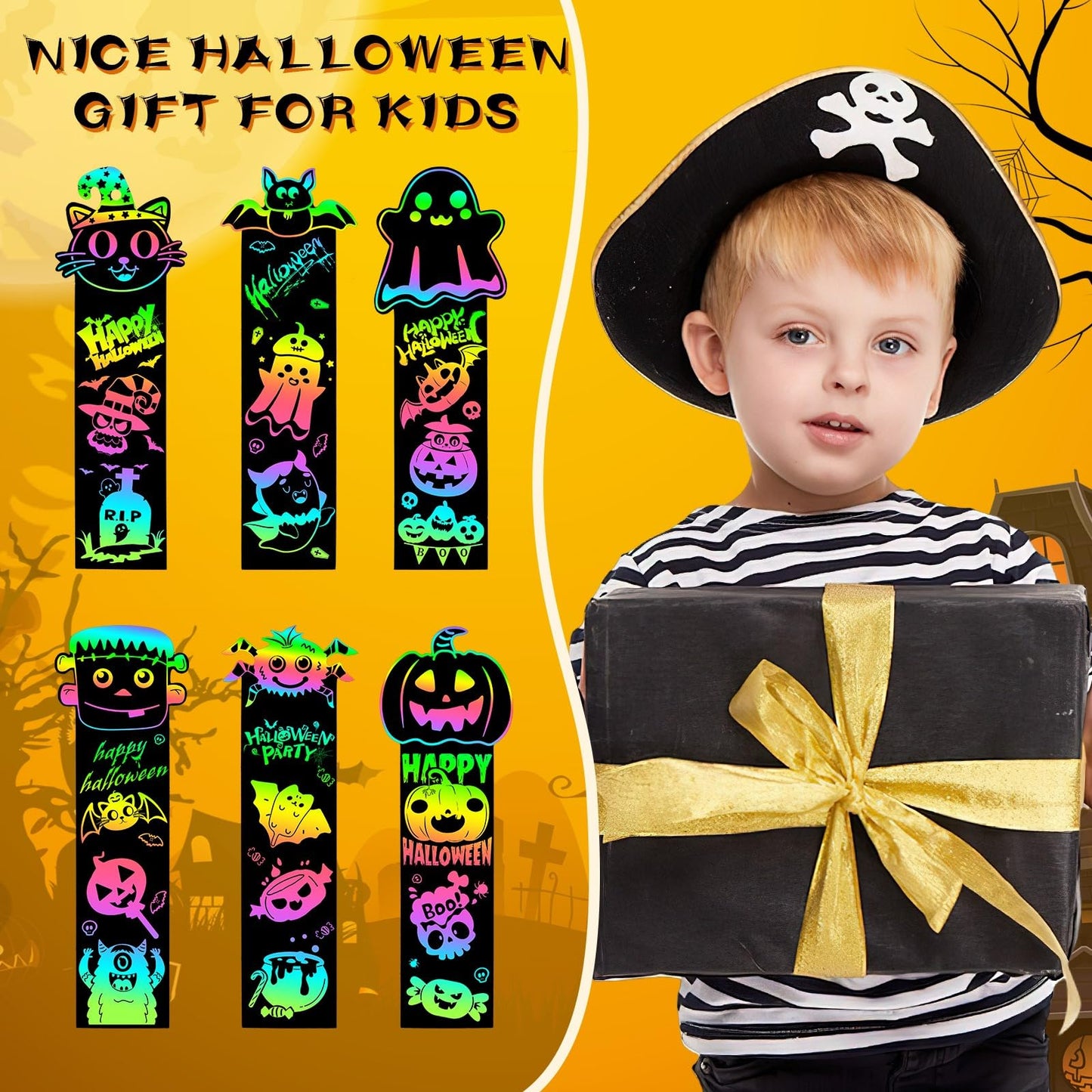 AUGSUN 96Pcs Welcome Back to School Crafts, Magic Rainbow Scratch Paper Art Bookmarks First Day of School Gifts Activities DIY C