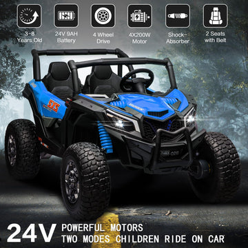 MOLACHI 2 Adjustable Seater Kids Ride on Car Truck  24V Children Electric Cars  4WD Soft Start Kid Remote Control Vehicle  3 Speeds  LED Lights  4 Shock Absorbers  Bluetooth  Music & Horn -Blue