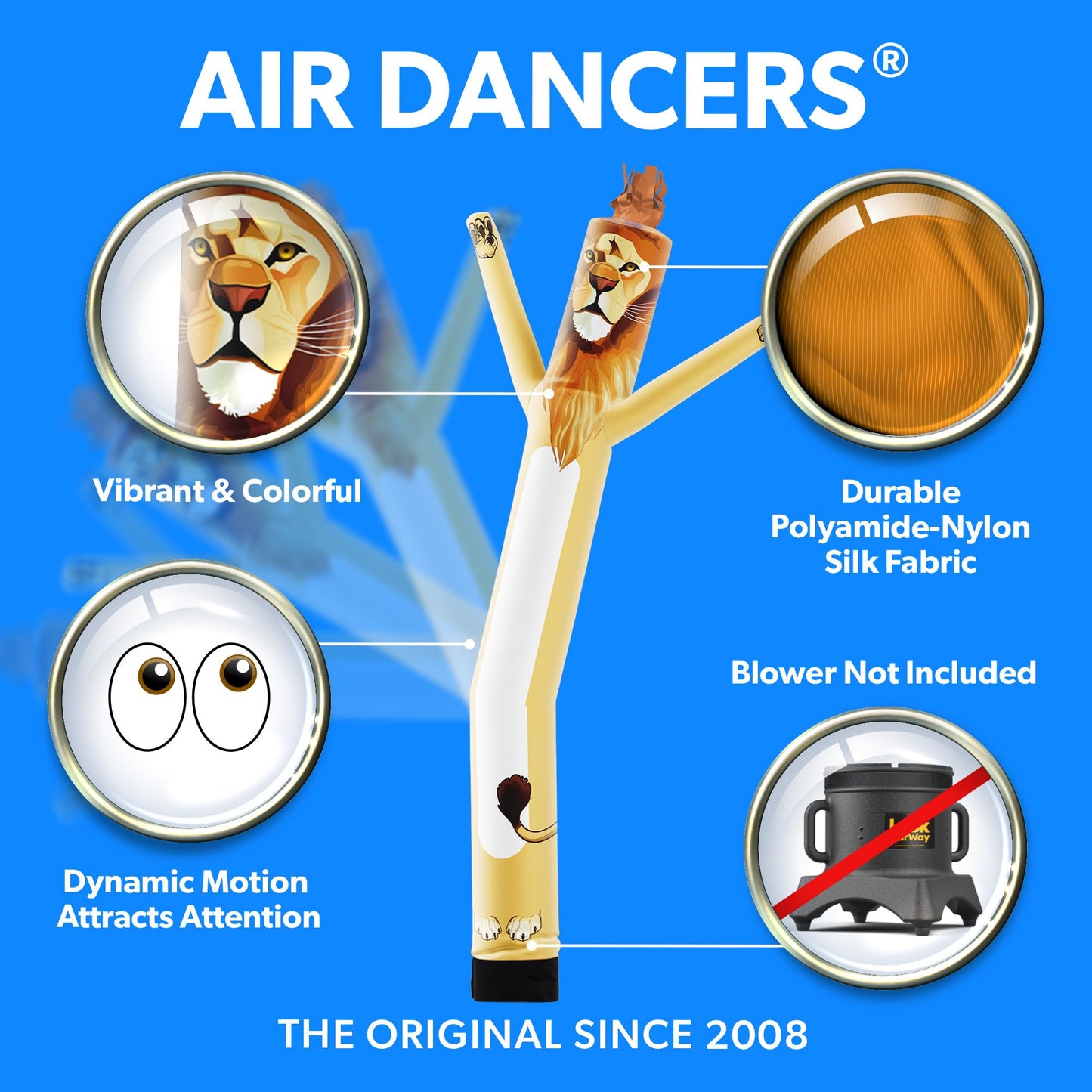 LookOurWay Air Dancers Inflatable Tube Man Attachment - 10 Feet Tall Wacky Waving Inflatable Dancing Tube Guy for Business Promotion - Blower Not Included - Mascot Character Animal Themed - Lion