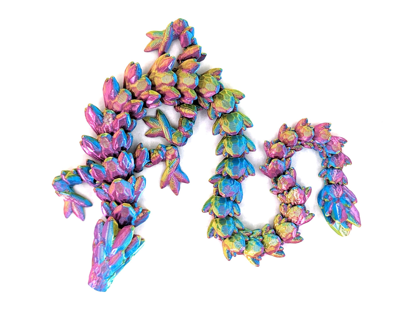 Subpoly 12'' Articulated Gem Stone Dragon - New 2024 Ver - Multi Color 3D Printed Plastic Dragon Figure - Rainbow Pearlescent Co