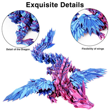 Sumland 3D Printed Dragon With Wings Flying,Crystal Wing Dragon Fidget Toys, Blue Purple