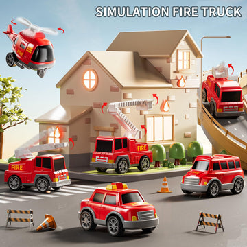 JUKUDAHU 7-in-1 Fire Trucks Car Toys for 3 4 5 6 Years Old - Transport Truck Toys for Toddlers 4-6, Trucks Toys with Sound and L