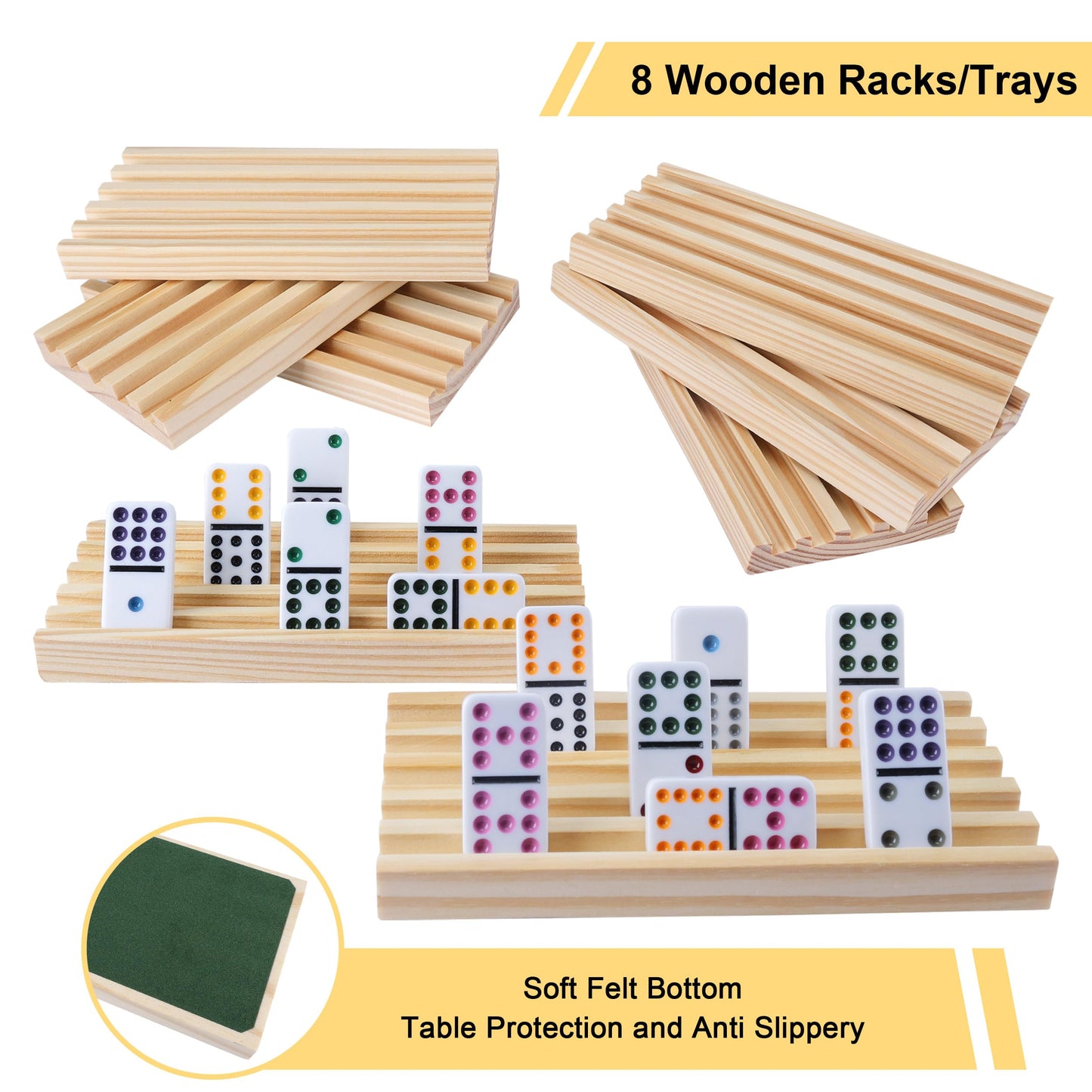 Gonoelec Double 12 Mexican Train Dominoes Set - 91 Color Dot Tiles, 8 Wooden Trays, 9 Train Markers, Classic Family Game