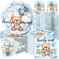 Hushee 200 Pcs Blue Bear Baby Shower Paper Plates Napkins Cups Baby Shower Party Supplies Tableware Set Bear Theme Disposable Cu