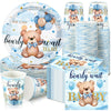 Hushee 200 Pcs Blue Bear Baby Shower Paper Plates Napkins Cups Baby Shower Party Supplies Tableware Set Bear Theme Disposable Cu