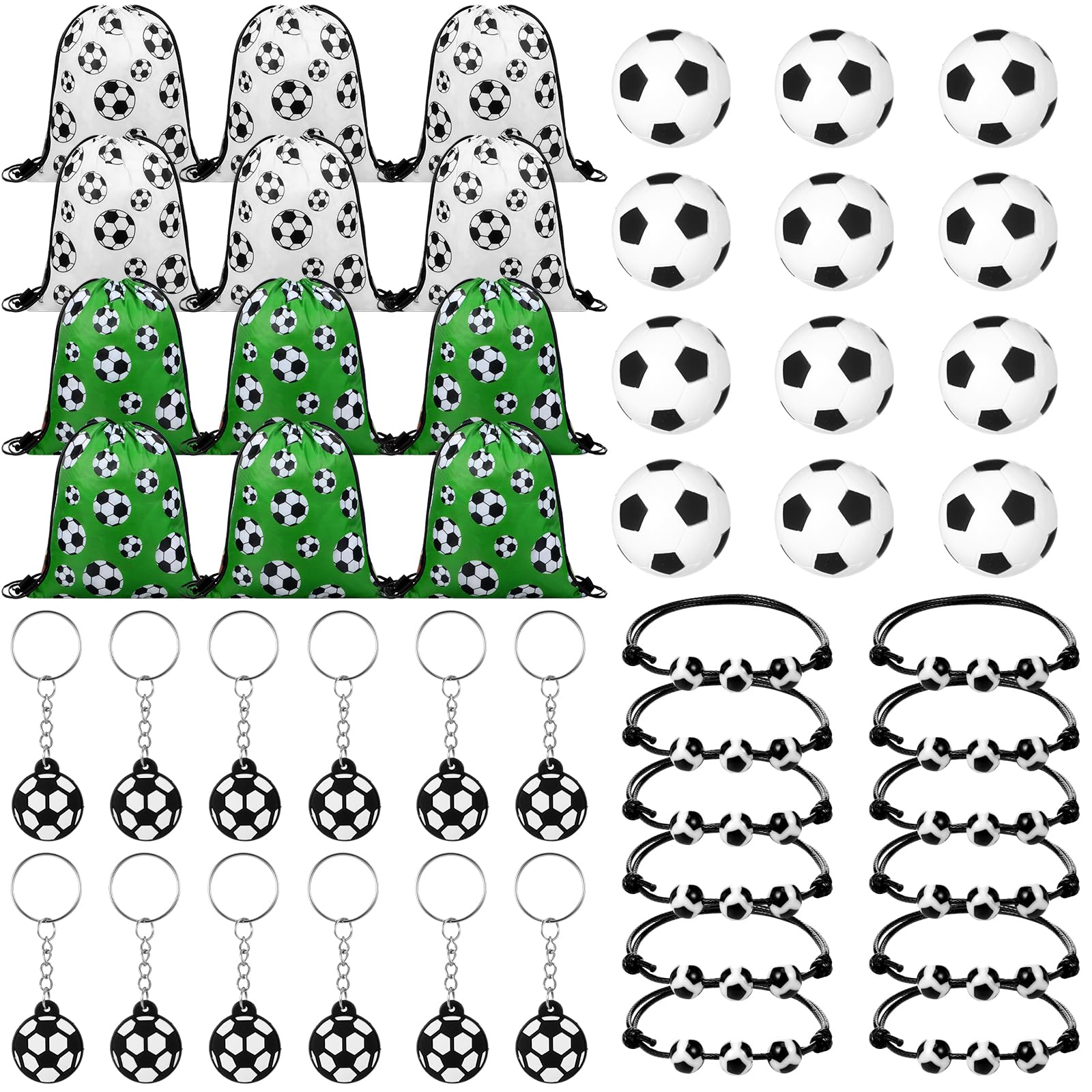 Poen 48 Pcs Soccer Party Favors Include 12 Drawstring Backpack 12 Mini Soccer 12 Keychain 12 Wax Thread Braided Bracelet Inspira