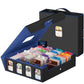 Gomyrod 3200+ Trading Card Storage Box - 4-Row TCG Box, Faux Leather, Black & Blue, Includes 30 Dividers & Dice Tray, Model SN19BD