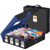Gomyrod 3200+ Trading Card Storage Box - 4-Row TCG Box, Faux Leather, Black & Blue, Includes 30 Dividers & Dice Tray, Model SN19BD