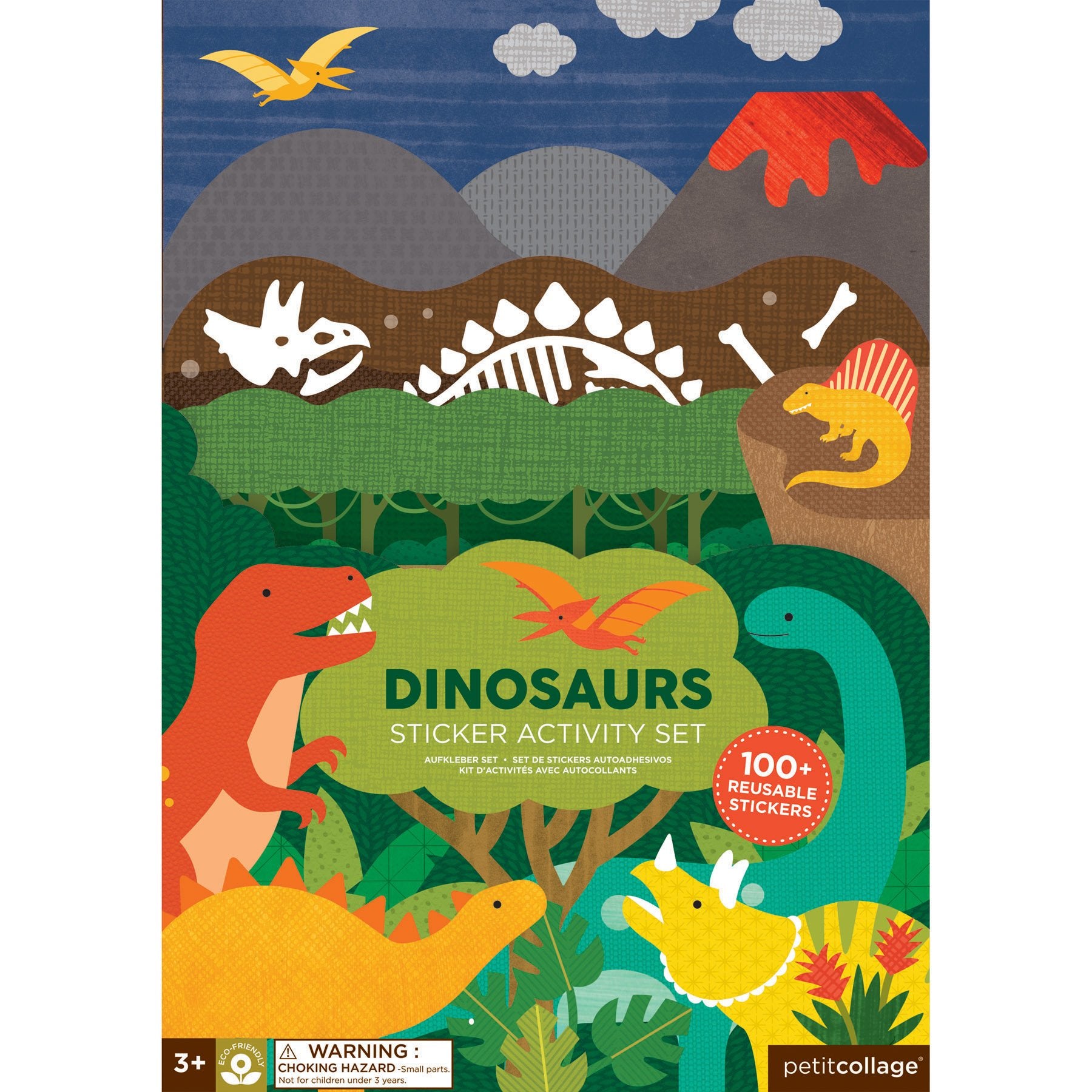Petit Collage Sticker Activity Book, Dinosaurs - Giant Fold Out Sticker Book for Kids, Includes Over 100 Reusable Stickers - Act