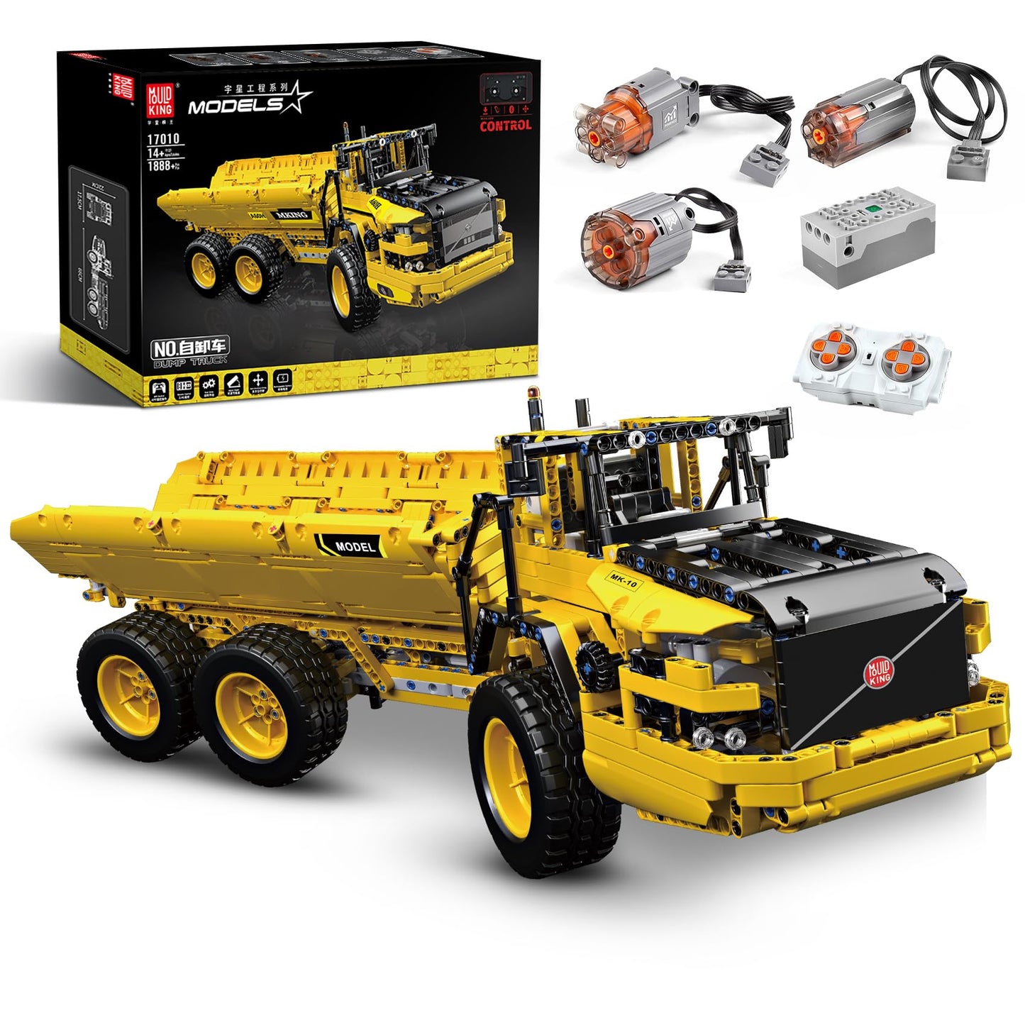 Mould King 17010 Engineering Dump Truck Building Block Kits  MOC Building Blocks Set to Build  Gift for Kids Age 8+/mature-themed Collections Enthusiasts(1888 Pieces with Motor/APP Remote Control)
