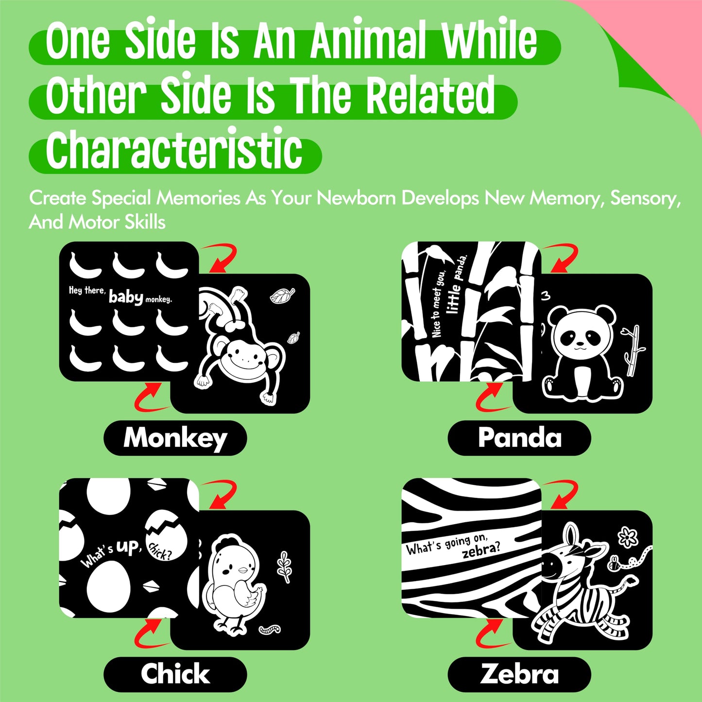 20 PCS Baby Visual Stimulus Cards, Double-Sided High Contrast Black and White Flashcards Visual Sensory Development Montessori C