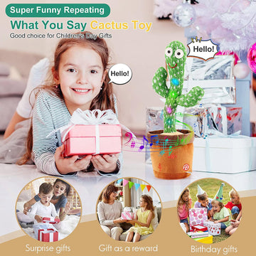Miaodam Volume Adjustable Dancing Cactus, Colorful Glowing Talking Cactus Toy, Repeating What You Say Cactus Toys Singing 120 Songs Cactus Plush Eletronic Baby Toys Funny Creative Kids Toy