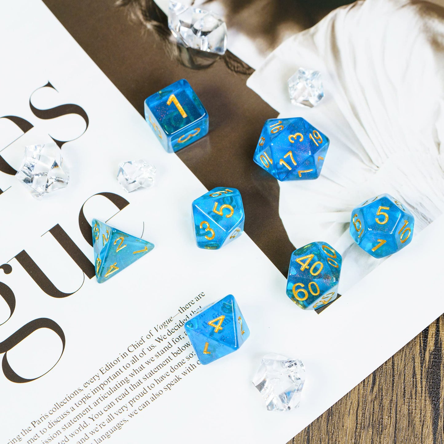 UDIXI 7PCS DND Dice Set Filled with Aurora Powder, Blue D&D Dice for Dungeons and Dragons, Polyhedral Dice for RPG MTG and Other