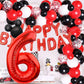 Lebery Mouse Number 6 Balloon 40 Inch Red Number 6 Balloon Mini Mouse Head Balloon For 6Th Birthday Party, Black Red Large Number 6 Foil Balloon For Baby Shower Anniversary Supplies Decorations