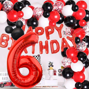 Lebery Mouse Number 6 Balloon 40 Inch Red Number 6 Balloon Mini Mouse Head Balloon For 6Th Birthday Party, Black Red Large Number 6 Foil Balloon For Baby Shower Anniversary Supplies Decorations