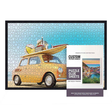 11.25X38.25 Puzzle Frame Gold Solid Wood Picture Frame Set With Peel And Stick Puzzle Glue Sheets | Interior Depth 0.5 Inches |