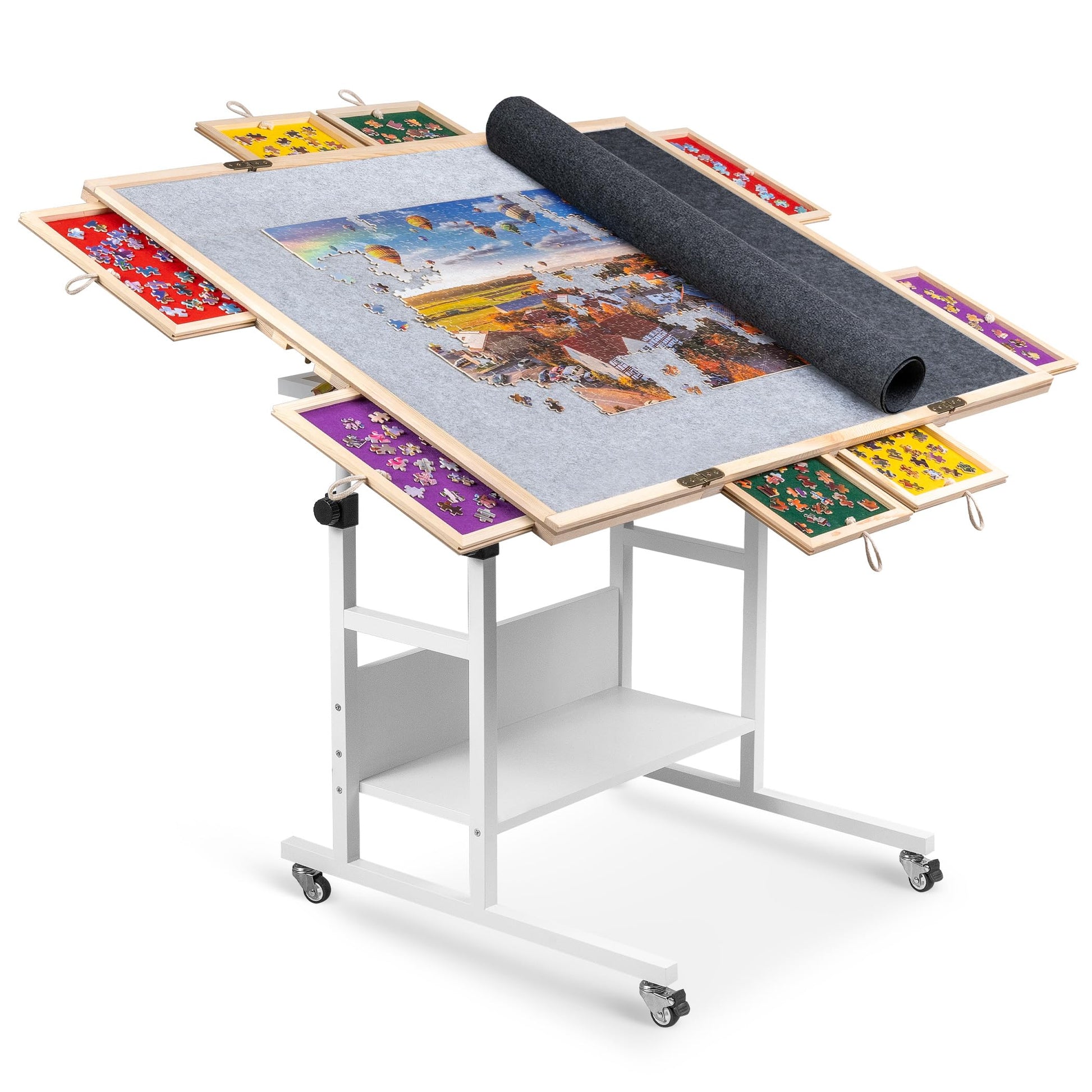Becko US 2000 Piece Tilting & Foldaway Jigsaw Puzzle Table with 8 Drawers & Cover, Foldable Puzzle Board with 5 Tilt Angles & He