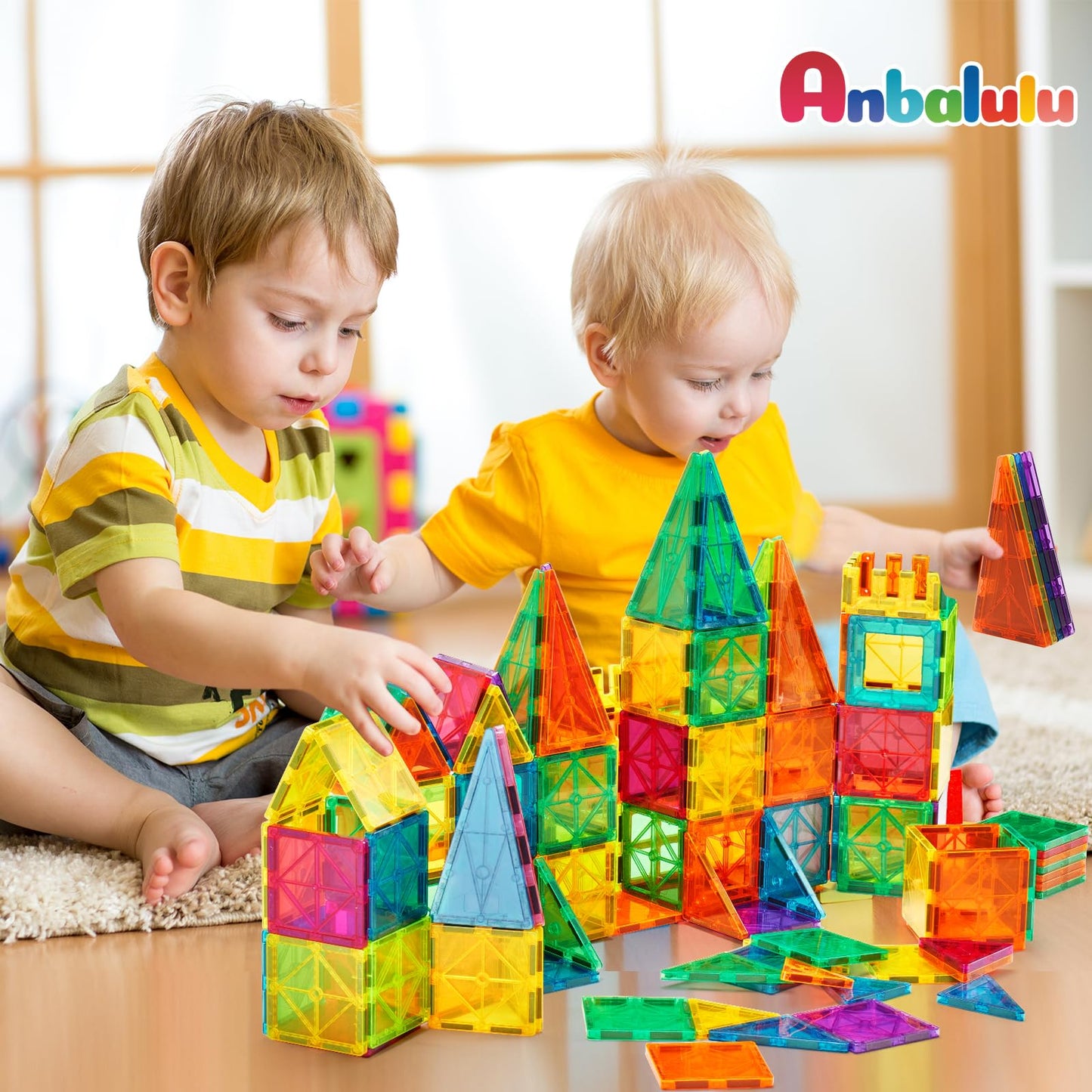 Anbalulu Magnetic Building Tiles,Magnet Building Set,Magnetic Blocks, 3D Stem Stacking Toys, Magnets Toy For Kids Boys Girls