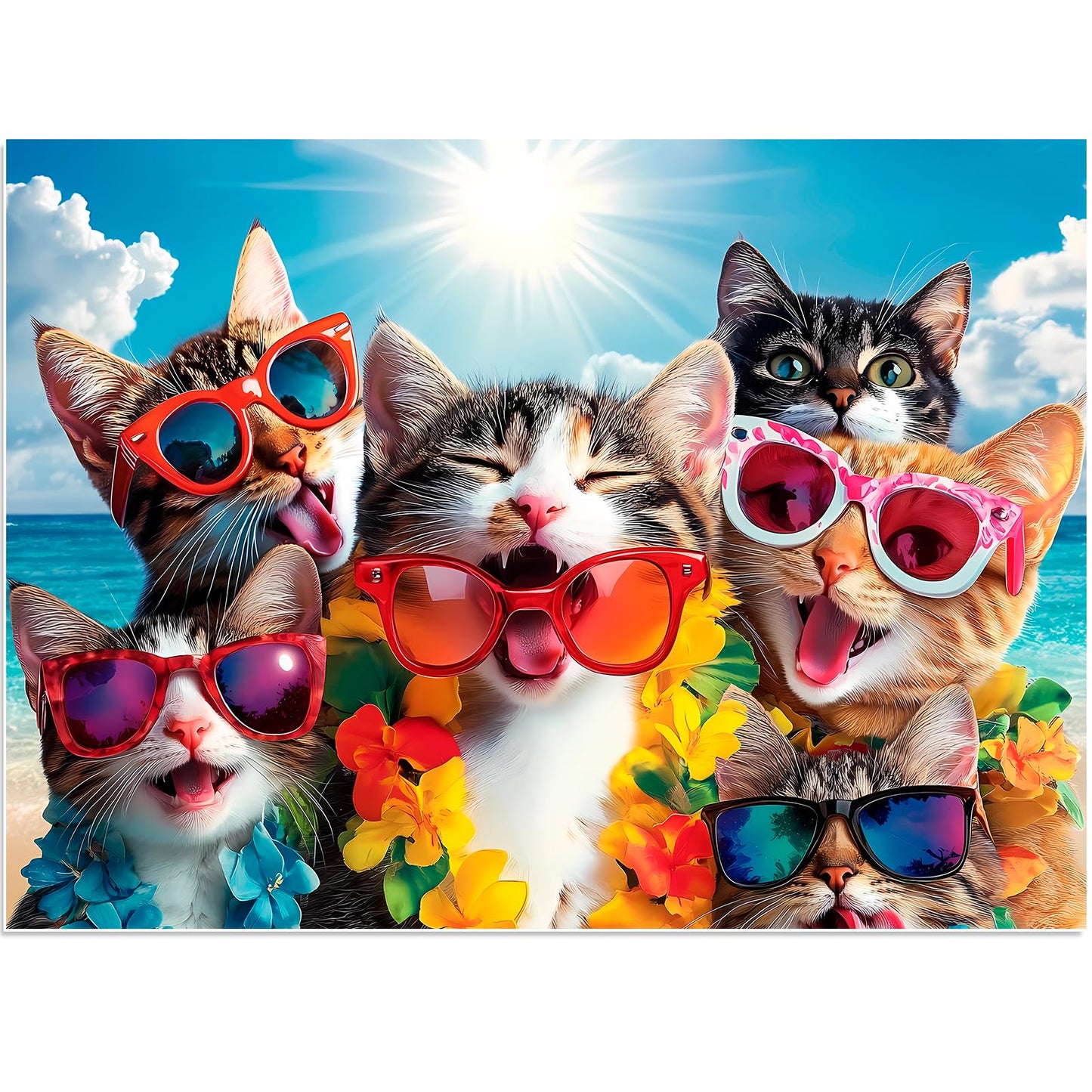 500 Pieces Puzzle for mature-themeds  Summer Cat Beach Jigsaw Puzzle for mature-themeds Kids Teens  Recycled Cardboard Puzzles 500 Pieces for Seniors  Challenging Puzzles Game Gift for Family Fun  20.5 x 15 in