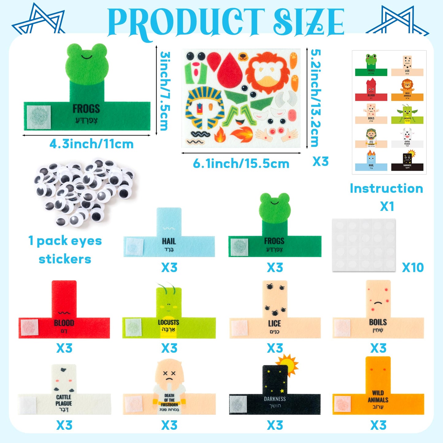 Cocnny Passover Plagues Finger Puppets - 30Pcs Diy Ten Plague Felt Finger Puppet Toy Making Kit, Make Your Own Story Telling Toy