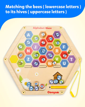 Coogam Magnetic Alphabet Maze Board Wooden Abc Letters Matching Puzzle Fine Motor Skills Montessori Educational Learning Toy Game For 3 4 5 Year Old Kids