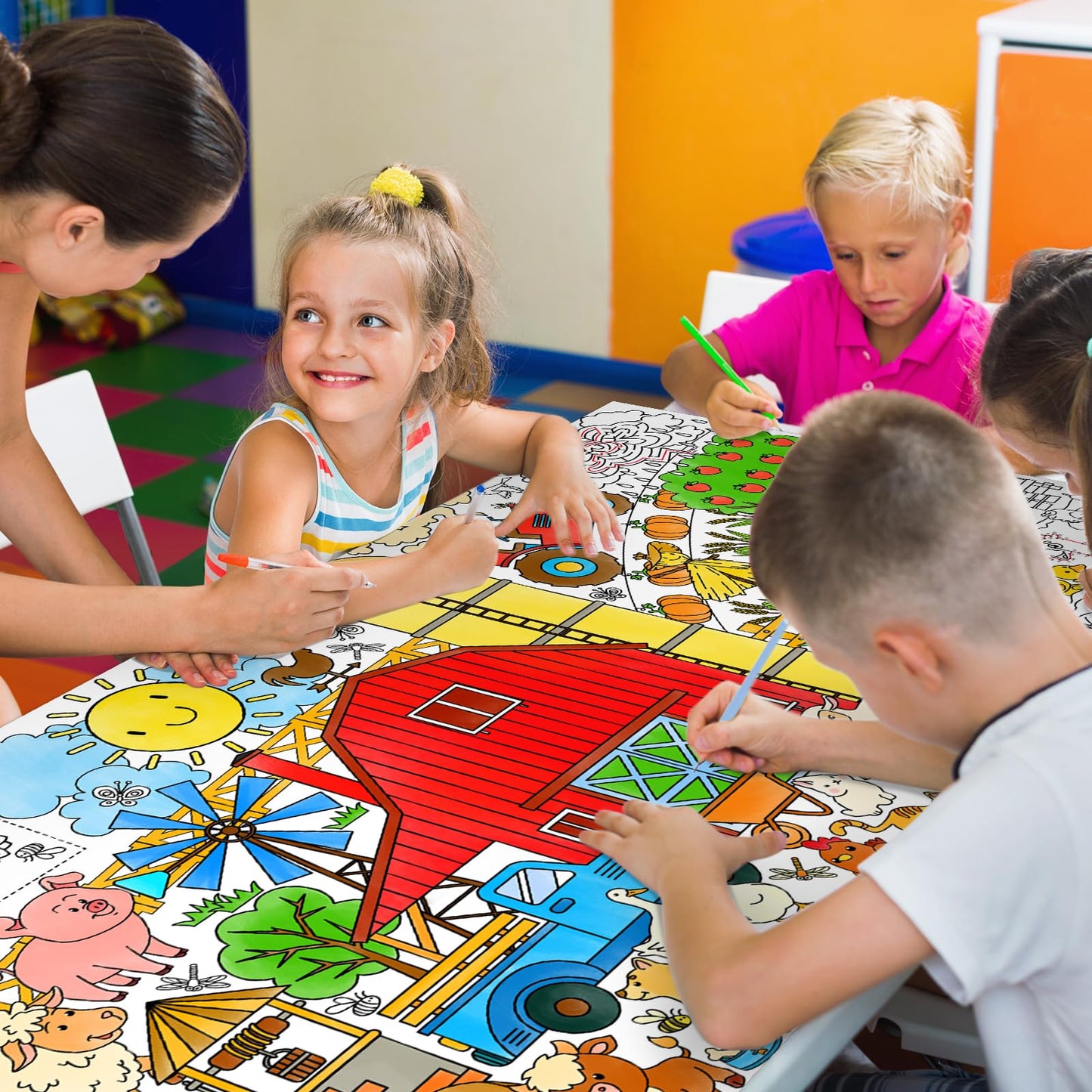Gatherfun Farm Animal Party Giant Coloring Poster - 31.5X 72 Inches - Versatile Classroom Wall D  Cor & Birthday Activity - Farm
