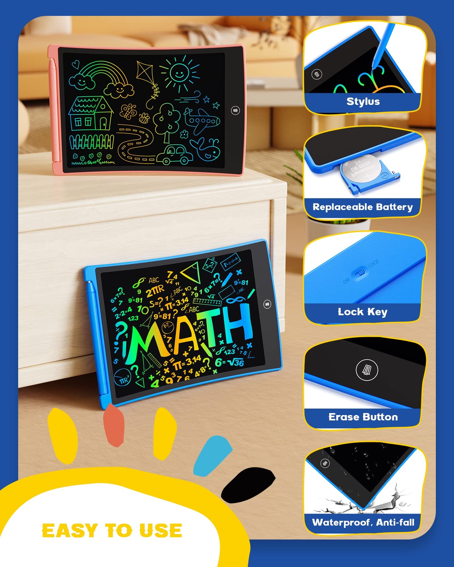 Bravokids 2 Pack Lcd Writing Tablet For Kids,10 Inch Colorful Doodle Board Drawing Pad For Kids, Kids Travel Toy Activity Game, Birthday Gifts For 3 4 5 6 Year Old Boys And Girls Toddlers
