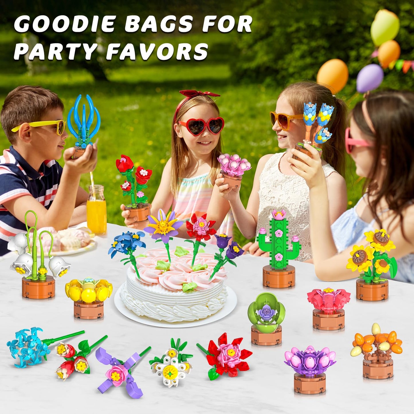 24 Pack Flowers Party Favors For Kids Building Set - 827Pcs Succulents 3.6Mm Mini Building Blocks Toy For Easter Basket Stuffers