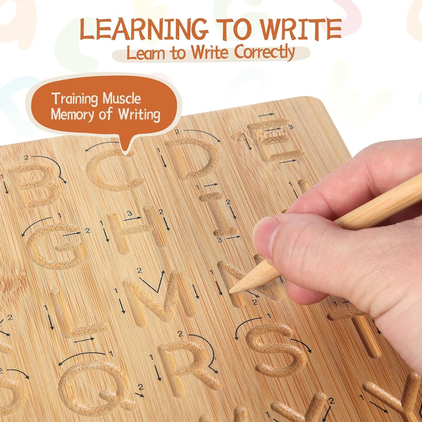 Asweets Montessori Wooden Alphabet Tracing Board, Bamboo, 9"x7", Double-Sided, 2 Pieces, Ideal for Toddlers and Preschool Gifts