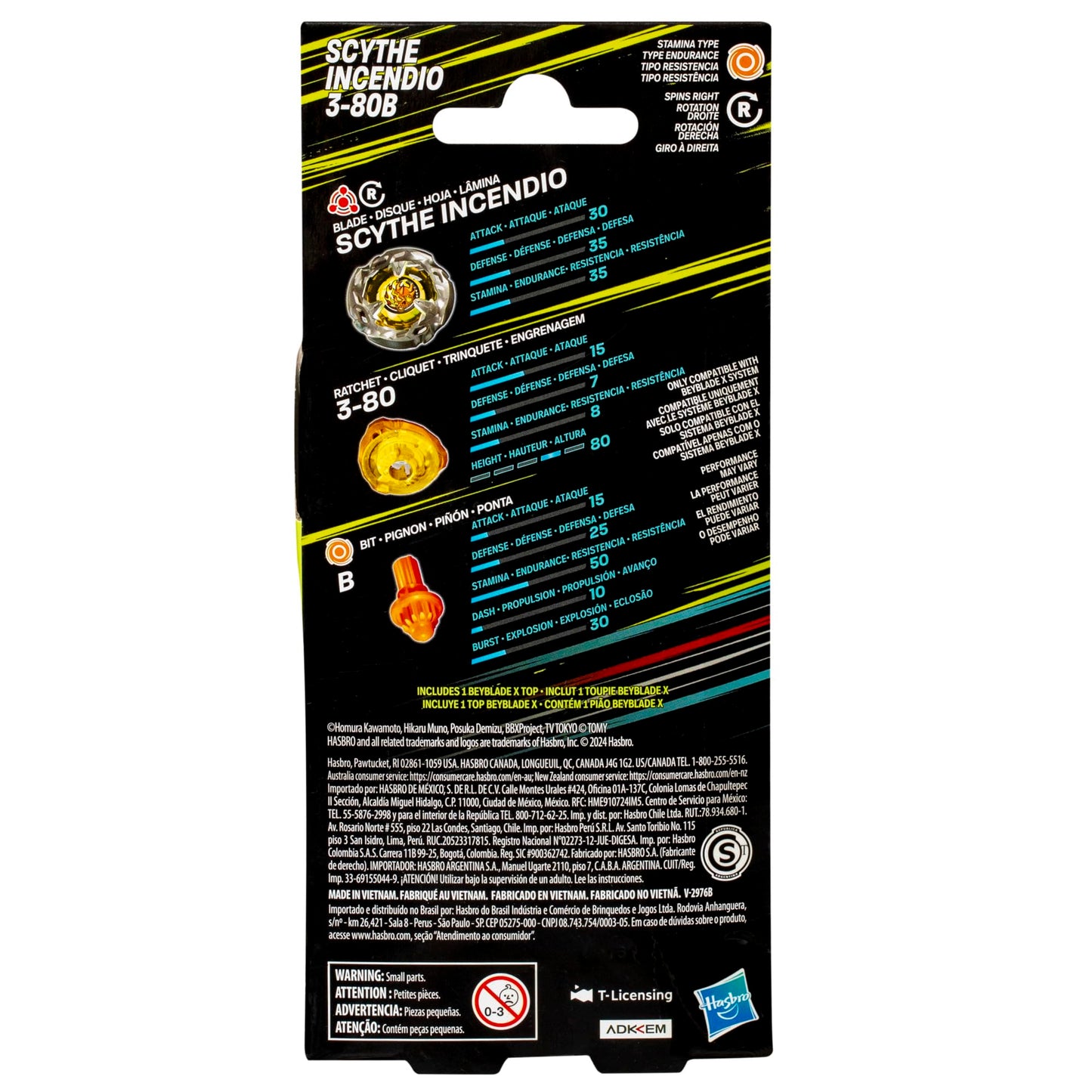 BEY cutting edge Beycutting edge X Scythe Incendio 3-80B Booster Pack Set with Stamina Type Right-Spinning Top; Battling Top Toys for 8 Year Old Boys and Girls