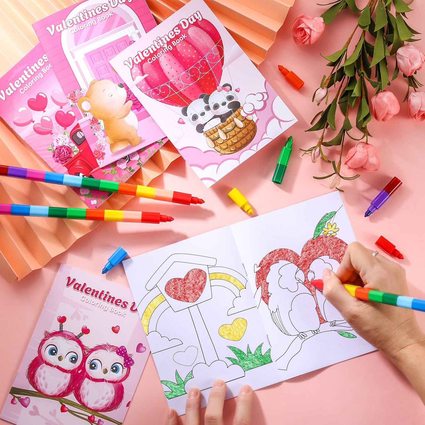 Ben Louis 24 Pcs Valentines Day Mini Coloring Books Kids With 24 Crayons Valentine Day School Party Favors Activity Books Bulk F