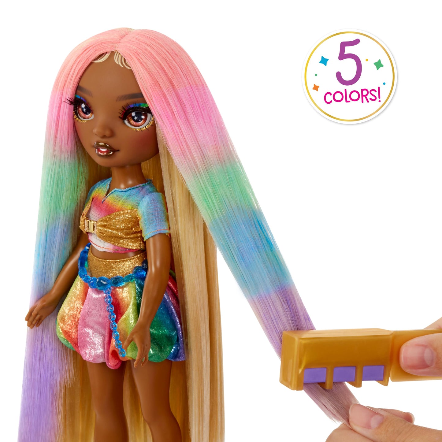 Rainbow High Hair Chalk & Style Meline - Rainbow & Gold 11    Doll. Washable Rainbow Hair Chalk, Color, Style, Play, Rinse & Rep