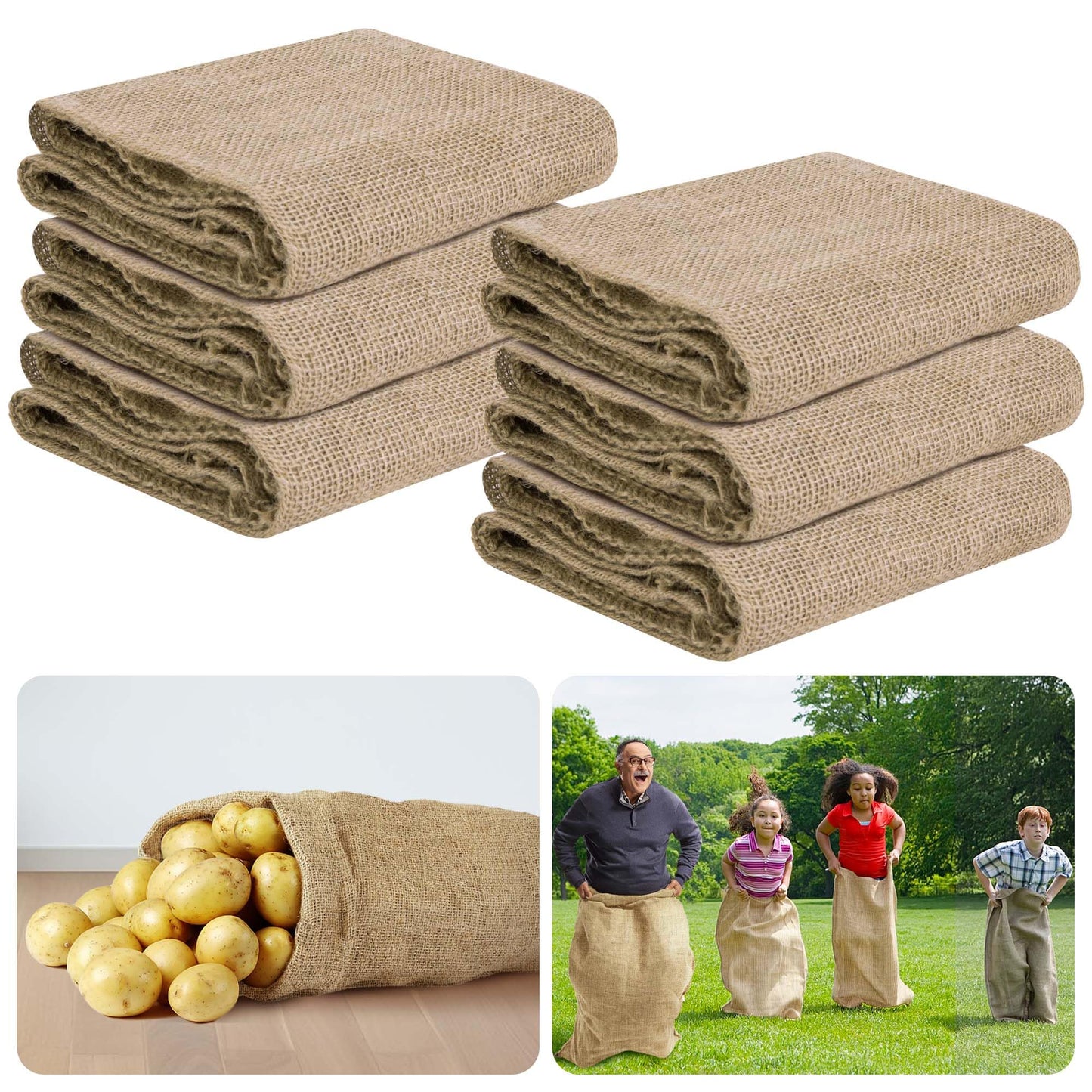 EBaokuup 6 Pack Large Burlap Potato Sack Racing Bags,39''x21'' Nature Jute Sacks Race Bags for Adults & Kids Outdoor Game-Reusab