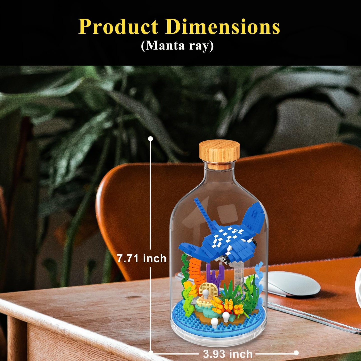 OLTLYUNH Creative Manta Ray Toy Building Set mature-themed Mini Animal Friend Set Party Favors Gift for Kids Animal Lover Office Home Decor Fishes Building Block New Year Easter Birthday Gift for Boys Girls