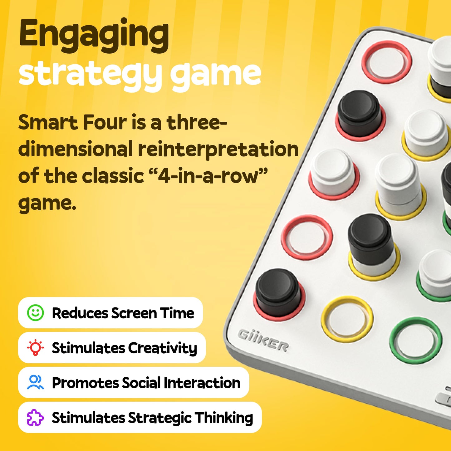GiiKER Smart Four 3D AI-Powered Game for 1-2 Players, Travel-Friendly, Ages 6-12, Available in Black, Pink, Grey, Lavender