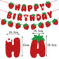 Zwiebeco Strawberry Birthday Party Decoration Supplies - Red Green Strawberry Happy Birthday Sign Banner Bunting Garland Hanging