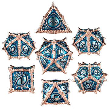 Surpass Dnd Dice 7-Piece Set Metal Dice Set Dragon Eye Dice For Dungeons And Dragons Polyhedra Role Playing Game Set(Blue)