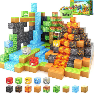 Dinosaur Toys Magnetic Blocks-Build Mine Magnet World Volcano Edition Kids Toys For 3+ Year Old Boys And Girls Building Blocks Toddler Toys Games Through Jurassic Learning Sensory Toys Gifts