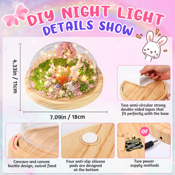 Make Your Own Night Light ,Rabbit Diy Kits,Bunny Toys For Kids Ages 4-8 ,Arts And Crafts Lamp Project For Girls(Usb Upgrade Edit