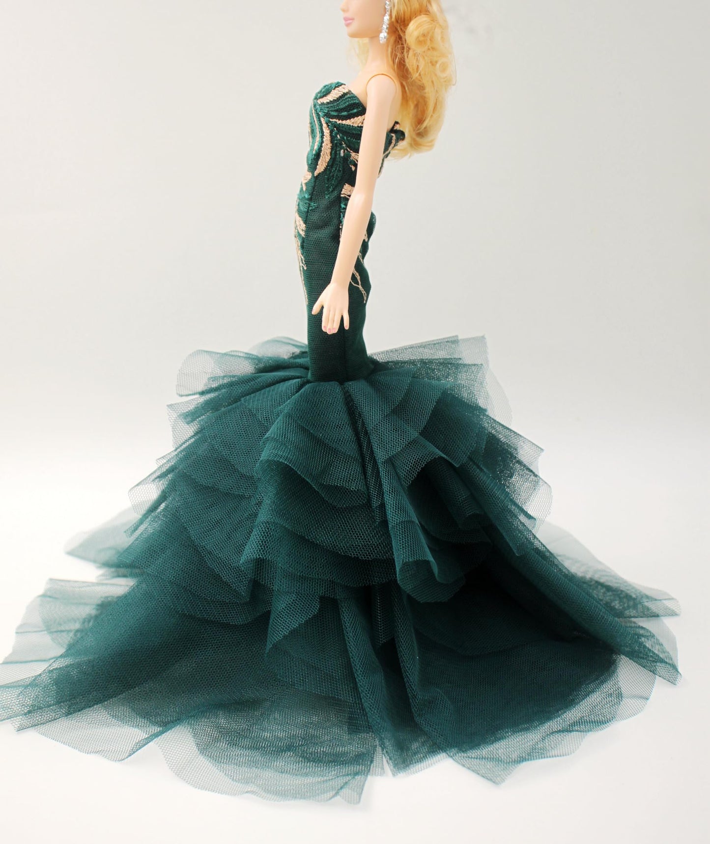 Cora Gu Handmade Classic Jade Green Embroidery Mermaid Dress Wedding Gowns Fit for 12 Fashion Doll & Dolls not Included