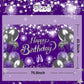 Lecheme Purple Silver Happy Birthday Backdrop 6x3.6 ft Purple Banner for Silver Birthday Party Decorations Photo Booth Props